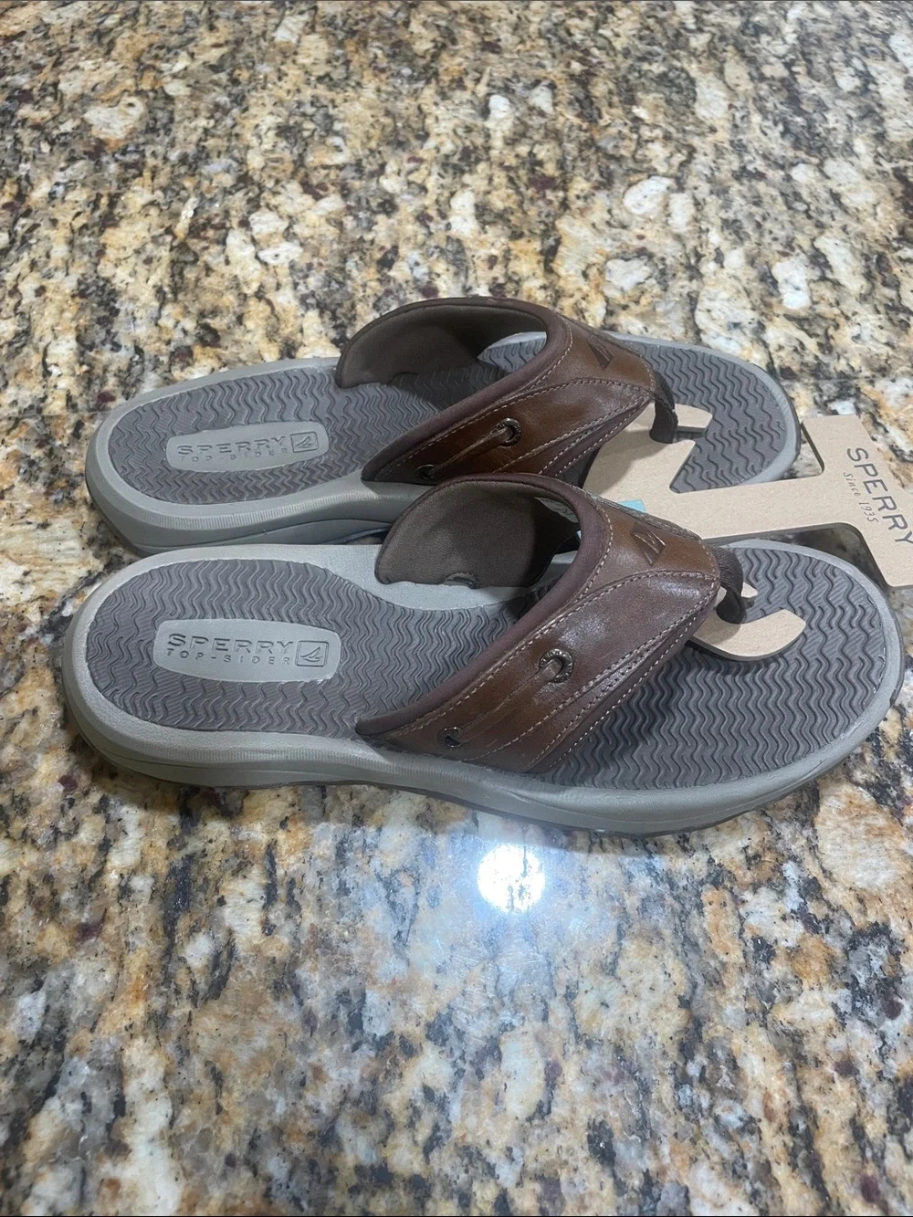 Sperry Brown Leather Men's Thong Sandals- Outer Banks
